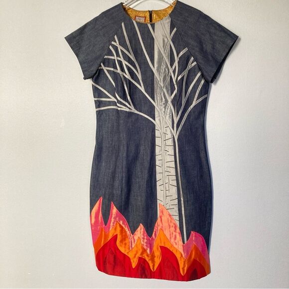 Chula Dress Applique Artsy Art to Wear Phoenix Burning Fire Tree Ash - Picture 1 of 11